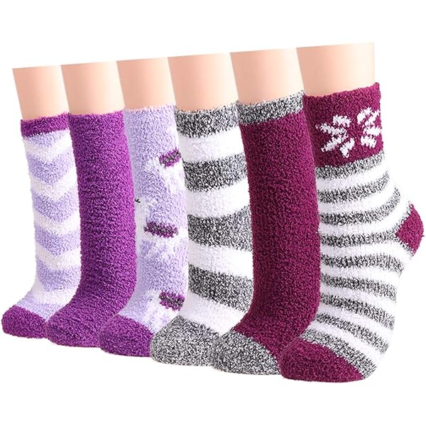 Halinuia 6 paar knuffelsokken voor dames, wollige sokken met bloemen, wintersokken, warme elasticiteit, slaapsokken, dikke wintersokken, huissokken, stoppersokken voor Kerstmis als cadeau, maat 36-41