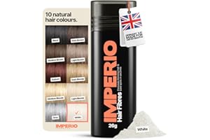 IMPERIO Hair Fibres for Thickening & Full Hair in Seconds. Shake-on hair filler for an Authentic Look. 100% Natural! Premium Salon Quality Hair Building Fibres - 26g (white)