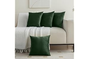 mosayt Funda Cojin 40x40 cm de Terciopelo Verde Oscuro 4 Piezas Funda de Almohada Suave Decoración Hogar, para Sofá Silla Salon de Estar Exterior Jardin Fundas de Cojines Moderna Unicolor