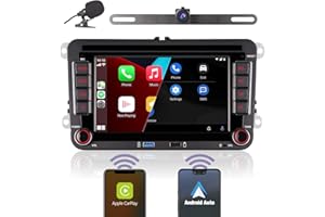 LXKLSZ Podwójny samochód stereo kompatybilny z Carplay/Android Auto dla 7 cali z połączeniami Bluetooth/FM/AM Radio/USB/EQ, samochód z kamerą z tyłu dla VW Golf 5 6 Passat Jetta Caddy EOS T5 Tiguan Touran CC Polo