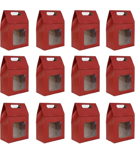 GORGECRAFT 24 Sacchetti Regalo In Carta Kraft Con Finestra | Rossi Scuri Con Manici | 9,7x5,8x15 Cm | Per Bomboniere E Festività