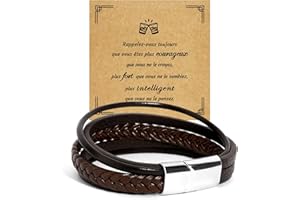 EMDRYZE Bracelet Cuir Homme 21cm Bracelets Pour Homme Cadeau Anniversaire Homme Idee Cadeau Noel Homme Cadeau Pour Papa Grand Père Oncle Frère Cadeau Homme Original Utile Idée Cadeau Personnalisé Homme