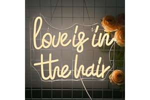 LUCUNSTAR “Love is in The Hair” Neon Sign Dimmable warm white Letter,Light Signs Salon Hair,Wall Decor LED Neon Powered USB for Barbers,Beauty Salons Decor for Beauty Shop,Wedding Decoration