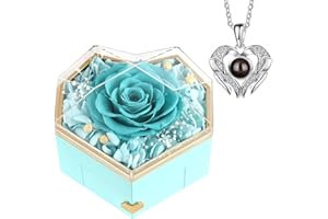 GOICC Forever Rose for Women Mum Wife Girlfriend Preserved Eternal Rose Flower Gift Box with I Love You Necklace for Her Perfect Present for Birthday Anniversary Christmas Valentine's Day