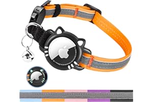 Ytanest Luminous AirTag Cat Collar,Reflective and Breakaway Cat Collar with Apple Air Tag Holder, GPS Tracker Collars with Safety Elastic Band for Cats, Kittens and Puppies, Orange, S(9-11 Inch)