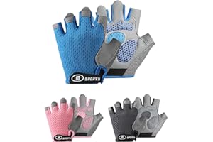 Mecmbj Guanti Bici Bambino, Guanti Ciclismo Corto Mezze Dita, Antiscivolo, Traspiranti, Adatto a Bambini di 9-13 Anni, per Bambini per Ciclismo, Canottaggio(grigio)