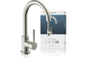 SCHÜTTE 79126 Robinet de cuisine CORNWALL, Robinet de cuisine orientable à 360°, Mitigeur d'évier avec mitigeur, Mitigeur d'évier de cuisine aspect inox, aspect inox
