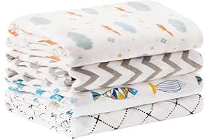 Peepeemax Langes Bebe 120x120 cm Lot de 4, Couverture Bébé en Coton et Bambou, Ultra Doux et Doux pour la Peau Mousseline Couverture d'emmaillotage pour Bébé Fille et Garçons, Poisson