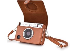 Rieibi Etui pour Appareil Photo Mini Evo, Housse de Protection en Cuir PU Vintage pour Appareil Photo instantané Fujifilm Fuji Instax Mini Evo avec bandoulière Amovible