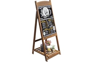 UNHO Pizarra de Pie de Madera Pizarra Vintage con Estante de Flores Escalera Decorativa con Pizarra para Cafetería Restaurante Librería Bar Hogar Color Marrón