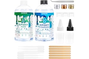 FANTICDE Résine Epoxy Transparente 1200ml,Non Toxique 1: 1 Kit Resine Epoxy,40.6oz Resine Epoxy Complet Débutant pour Bijoux Moule Table Créations Artistiques (Résine Epoxy)