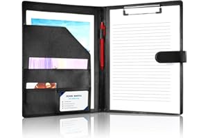 HEMIKS A4 Clipboard Folder with Cover, PU Leather Conference Folder for Legal Pad Portfolio Organiser with Storage for Interview Meeting Office Supplies Business (Black)