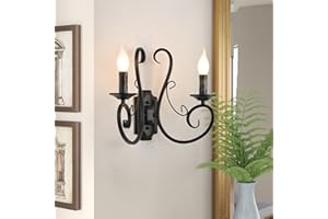 Ganeed Apliques de pared Interior Retro Metal Vintage Francés Iluminación Tradicional Rústica Aplique para Salón Dormitorio Escalera Vestíbulo E14 Negro 2 Luces (2 paquetes)
