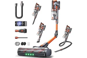 ‎FIEETY Fieety Akku Staubsauger,600W/50kPa/65Min Staubsauger Kabellos mit Wandmontierte Ladestation, Aromatherapie, Automatikmodus, Flexibles Biegegelenk, 1M Schlauch für Hartböden Teppiche Tierhaare Auto