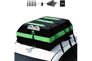 SNDMOR Bolsa de Techo, 595L/21 Pies Cúbicos de Equipaje de Techo Impermeable, Adecuada para Todos Los Vehículos Con/Sin Portaequipajes, Incluye Alfombra Antideslizante + 6 Correas de Refuerzo (Verde)
