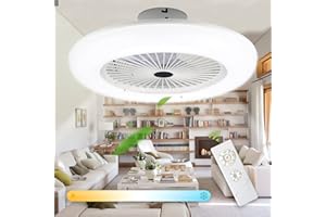 SWANEW 2 pièces 80W Ventilateur de plafond avec éclairage et télécommande, lampe de plafond à LED avec ventilateur Vitesse du vent et température de couleur réglables, avec minuterie
