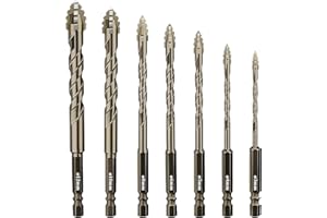 peiyee Vierschneidiger Sägezahn Exzenterbohrer Set, 7-Teiliger Gezahnte Bohrer mit Durchmesser von 3/4/5/6/8/10/12 mm, Hochfeste Exzenterbohrer aus Wolframstahl für Beton,Marmor,Glas,Holz,Kunststoff