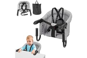 Daromigo Tischsitz Faltbar, Essstuhl, Tragbarer Hochstuhl, Sitzerhöhung für Baby, Mit Ablagetasche, Belastbar bis 18 kg, Für Zuhause und Unterwegs, Grau