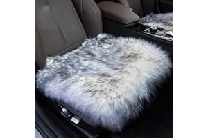 Sisha-A Sheep Wool Seat Cushion Cover Winter Warm Natural Wool Car Seat Covers Universal Fit for Most Car, Truck, SUV, or Van Front Gray Tips