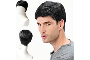 EUPSIIU Herren Perücke Herren Schwarz Kurz Haare Layered Wave Perücken mit Pony Cosplay Perücke Kostümparty Halloween Party Men Wigs Daily Wear Mottoparty Fasching 70er Jahre(Schwarz)