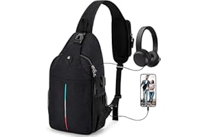 Lidxfeo Anti-Diebstahl Crossbody Bag, Wasserdichter Brusttasche Chest Herren, Schultertasche mit USB Ladeanschluss, Mehrere Taschen Sling Rucksack, für Wandern, Reisen, Klettern usw