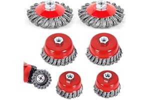 SQLJYU 6 Pièces Brosse Métallique pour Meuleuse D'angle, Brosse Métallique Perceuse de 75 mm et 100 mm, Brosse Métallique Meuleuse avec Filetage M14, pour Dérouillage Polissage