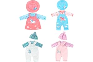 ZWOOS Vestiti per Bambole per Bambole 35-43 cm, Stampa Unicorno, Regali per Ragazze, Bambini, Confezione da 4