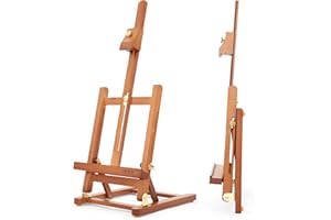 VISWIN 25" H Small H-Frame Tabletop Easel, Adjustable Beech Wood Art Table Top Easel for Painting, Holds Canvas up to 16", Portable Display Desk Easel Stand for Adults, Artists, Beginners - Walnut
