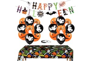 AURASKY Halloween Palloncino Decorazione Set, Tovaglia di Halloween, Happy Halloween Ghirlande, Palloncini Arancioni Neri, Kit di Palloncini di Halloween, Decorazione per Feste di Halloween