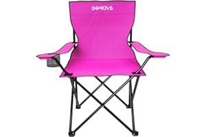 ‎24MOVE 24MOVE Folding Chair Pink Camping Chair Fishing Chair with Drink Holder – Folding Fishing Chair Garden Chair Folding Chair Relaxing Chair Camping Chair Foldable Polyester for Outdoor or Indoor Use