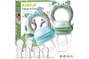 NATURAS BOUQUTIS Grignoteuse Bébé- Lot de 2 Tétine Grignoteuse Bebe, Sans BPA en 3 Tailles Inclus 8 Tetines Evolutives, Sucette Fruits Bebe 3+ Mois, Produit Accessoire Bébé Diversification Alimentaire (Vert + Bleu)