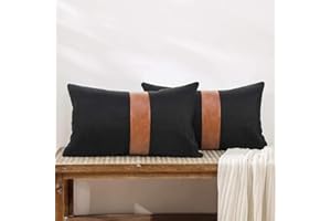 Merrycolor Juego de 2 Negro Funda Cojin 30 x 50 cm, Empalme con Rayas Cubierta Cojín Decoración Cremallera Oculta Funda Almohada para Hogar Cama Bancos Sala Sofá Sillas Jardín Exterior