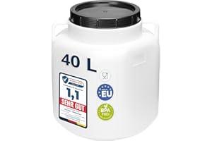 Garronda 40 litros Barril Cuadrado BPA-Libre y Barril para Piensos Boca Ancha Depósito de Agua con Tapa para Sauerkraut y Salmuera para Carne tonel para Agua de Lluvia GD-0088, Blanco