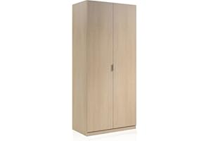 duehome | Armario Ropero 2 Puertas, Armario Habitación, Dormitorio, Modelo Astra, Acabado en Color Roble, Medidas: 81 cm (Ancho) x 180 cm (Alto) x 52 cm (Fondo)