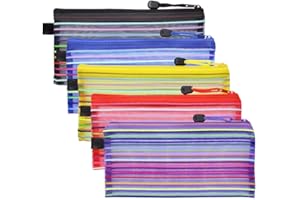 Meetory 15 Pcs Clear Mesh Pencil Case, Transparent Exam Pencil Case, Clear Mesh Zipper Pouch, Travel Mesh Storage Pouch Bag for School Office Exams Stationery Bills Travel Accessories 5 Colors