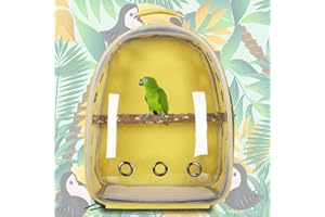 HEITIGN Bird Carrier Backpack Cage Transparent Parrot Carrier 1 Stick Wooden Standing Perch 12 Holes Ventilate Transparent Space Capsule Carrier Portable Bird Small Animal Travel Cage (yellow)