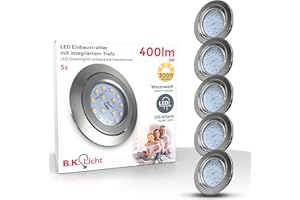 ‎B.K.LICHT B.K.Licht - 5er Set LED Einbaustrahler 230V schwenkbar, warmweiße Lichtfarbe, Lochmass 68mm, LED Spot, flach, Deckenspots, Spots, Einbauleuchten, Einbauspots, 86x26 mm, Matt-Nickel