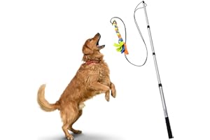 YES4QUALITY Flirt Pole for Dogs with Safe & Strong Non-Bungee Cord - Telescopic Lure Stick for Dogs of Any Size - Dog Toy for Fun Obedience Training & Exercise - Braided Fleece Toy Pre-Attached