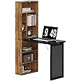 HOMCOM Wall Mounted Computer Desk, Folding Study Table with Black Board and Bookshelf, Multifunctional Floating Writing Desk for Home Office, Rustic Brown
