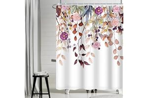 Uiiooazy Cortina de ducha de eucalipto, cortina de ducha con flores, color rosa, resistente al moho y al agua, tela de poliéster, lavable, opaca, cortina de baño con 12 ganchos para baño, 180 x 240 cm