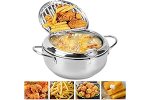 TOWEBOORY Olla Freidora, Olla para Freír Estilo Japonés Freidora Pequeña con Termómetro y Tapa Olla para Freír Tempura Olla para Freír de Acero Inoxidable para Cocinar Papas Fritas (28cm)