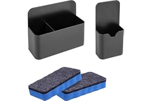 olyee Magnetischer Stiftehalter, 2 Stück Stifthalter Magnetisch mit 2 Stück Whiteboard Schwamm Magnetisch Markerhalterung Zubehör für Schule, Büro, Whiteboard, Kühlschrank, Schließfach (Schwarz)