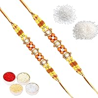 RjKart Royal Stone Traditional Rakhi Set of 2 with Roli Chawal Chandan Mishri Raksha Bandhan Gift for Brother Rakhi…
