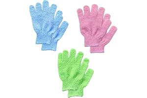 ONTHIS 3 Pairs Exfoliating Gloves, Natural Loofah Bathing Gloves for Body and Face Exfoliation Scrubbing Mitt Deep Body Exfoliating Glove Dead Skin Remover for Adults and Kids