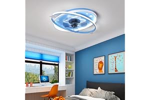 LJX Smart Ceiling Fans with Lights and Remote Dc Recessed Kids Ceiling Fan with Lamp Silent Dimmable Timer 6 Speed Girls Chandelier Fan Led for Bedroom Kids Room,Blue