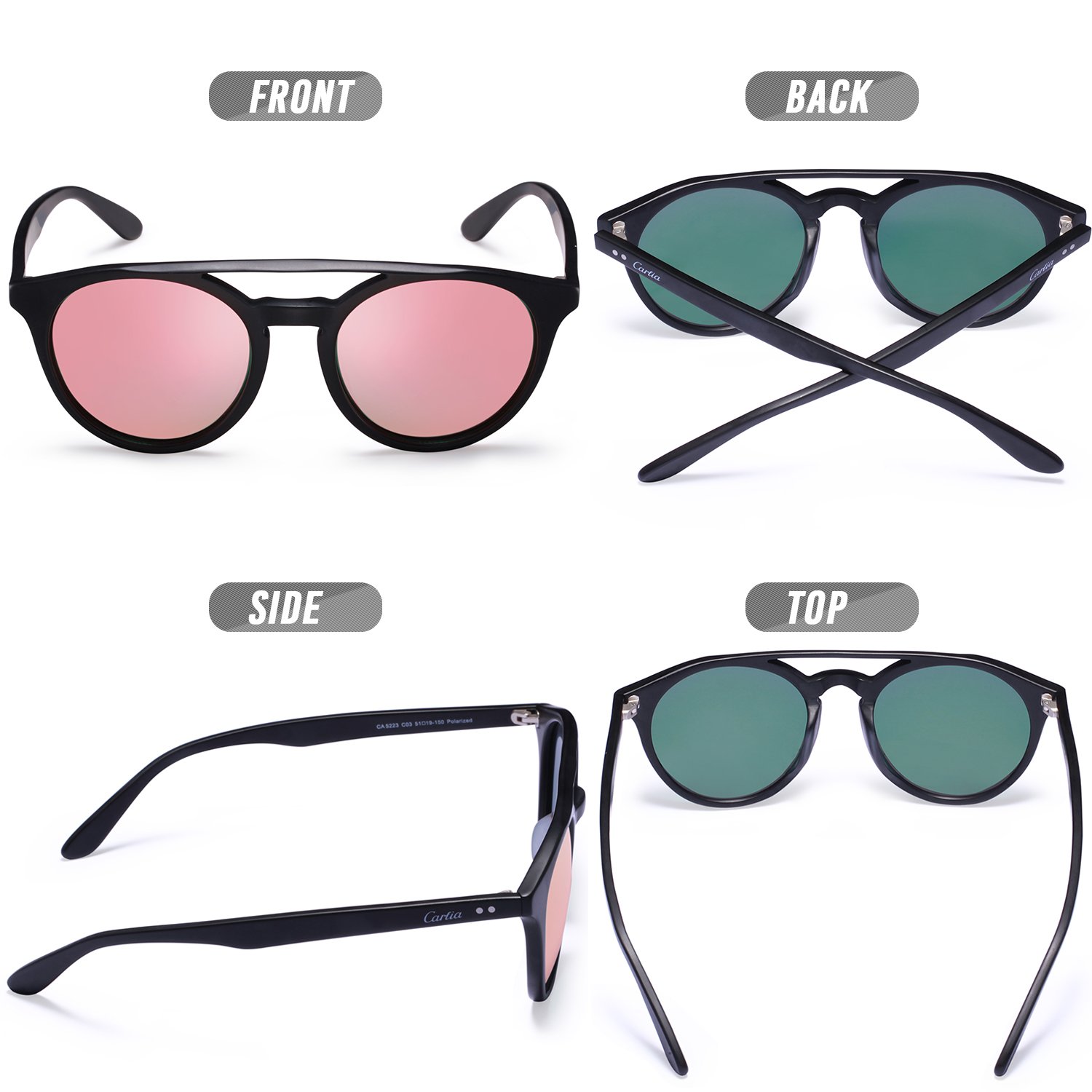 Carfia-Gafas-de-Sol-Polarizadas-hombre-mujer-Double-Bridge-Retro-Unisex-Estilo-gafas-Proteccin-UV400-para-conducir-viajes-playarosado