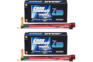 Zeee 2S Lipo Batterie 5000mAh 7.4V 120C avec 5mm Bullet to Deans Plug Batterie Courte pour Véhicules à l'échelle 1:10 RC Car Truck Boat RC Models (2 pcs)