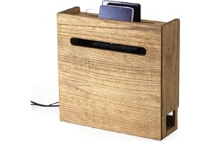 KIRIGEN Scatola di immagazzinamento per router Wifi, scatola di immagazzinamento con ripiano in legno, organizzatore di prese di corrente, gestione e organizzazione dei cavi gelb-braun