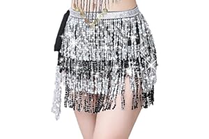 BAISDAN Falda de lentejuelas con borla para danza del vientre, bufanda de la cadera, festival de verano, playa, mini faldas