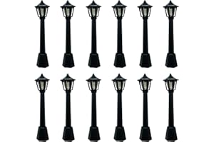 Woohome 12 PCS Mini Adornos de lámparas de Calle, 8cm Modelo De Farola Lámpara De Mesa, Figuras de Paisaje Micro Decoraciones con Negro Luces de Calle